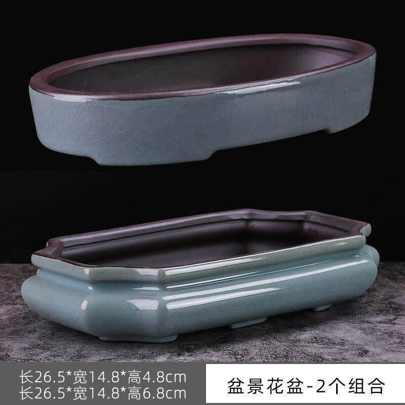 小叶簕竹花盆紫砂盆福建茶苔藓虎须文竹长方形大口径盆景盆