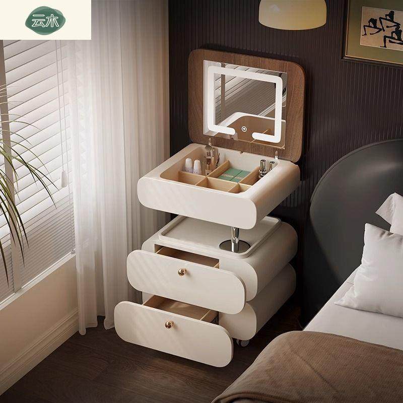 隐藏翻盖式化妆桌小户型红实网木烤漆台可梳妆移动无品牌/一体升