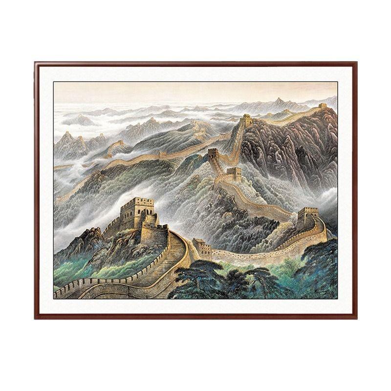 办公室挂画万里长城画背有靠山图老板办公桌背景画书柜壁画装饰画