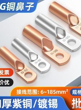 DTG铜鼻子管压鼻国标接线端子紫铜线鼻管16/25/35/50/70线耳接头
