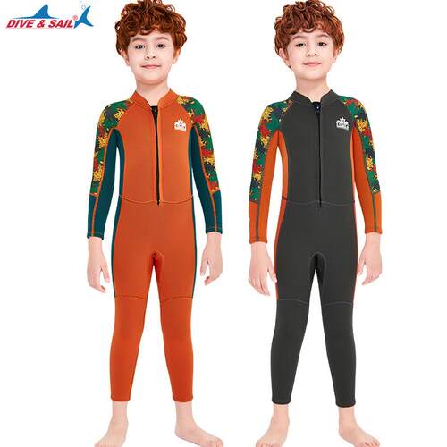 DIVE&SAIL儿童潜水服2.5MM男童泳衣连体长袖保暖浮潜冲浪冬潜水衣