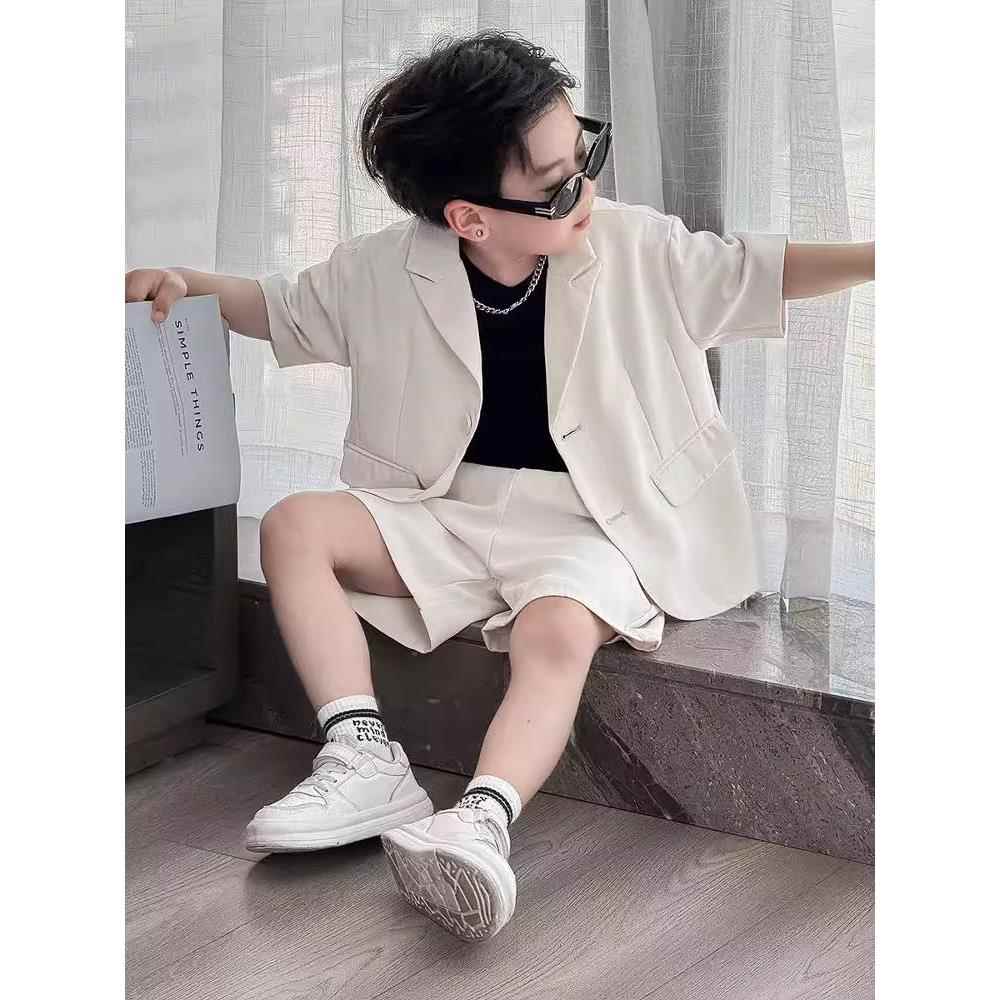 韩国Uamtor男童西装套装新款儿童夏季短袖中大童短裤花童礼服