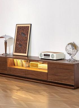 北美黑胡桃木复古实木电视柜樱桃木原木地柜小户型玻璃储物视听柜