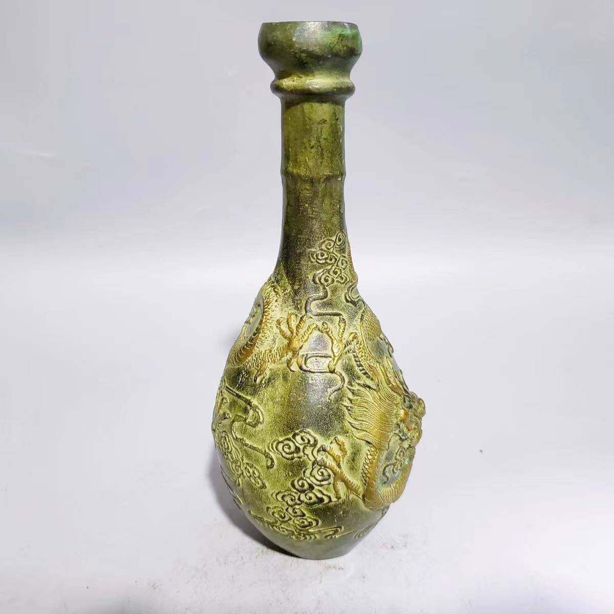 古玩杂项铜器龙凤呈祥花瓶怀旧做旧家居装饰摆件工艺饰品复古风