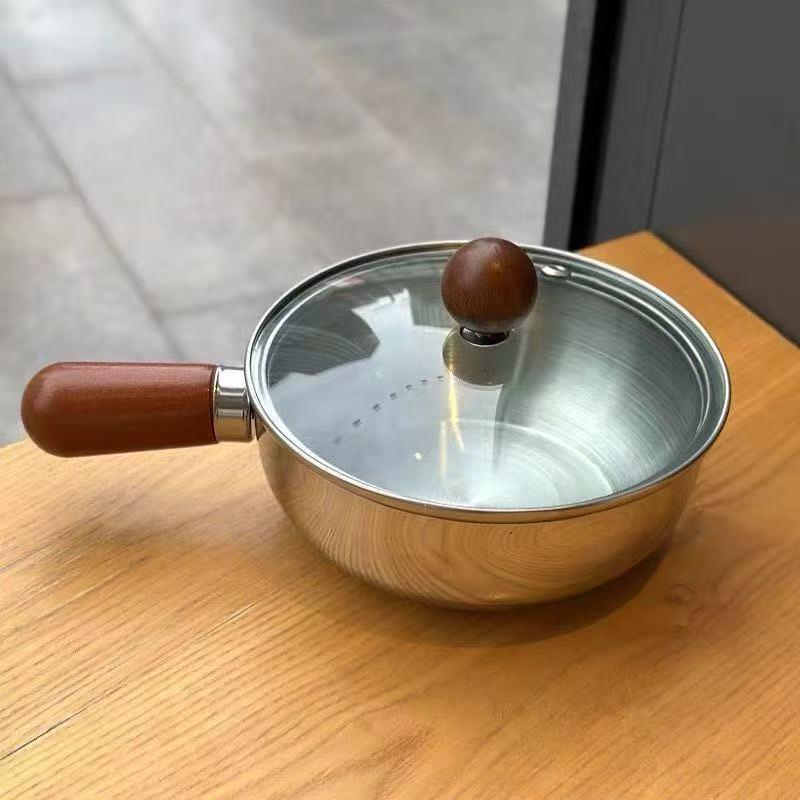 新款不锈钢小泡面锅一人食小值锅高颜桃木佐致（收小吃锅宝煮锅宝