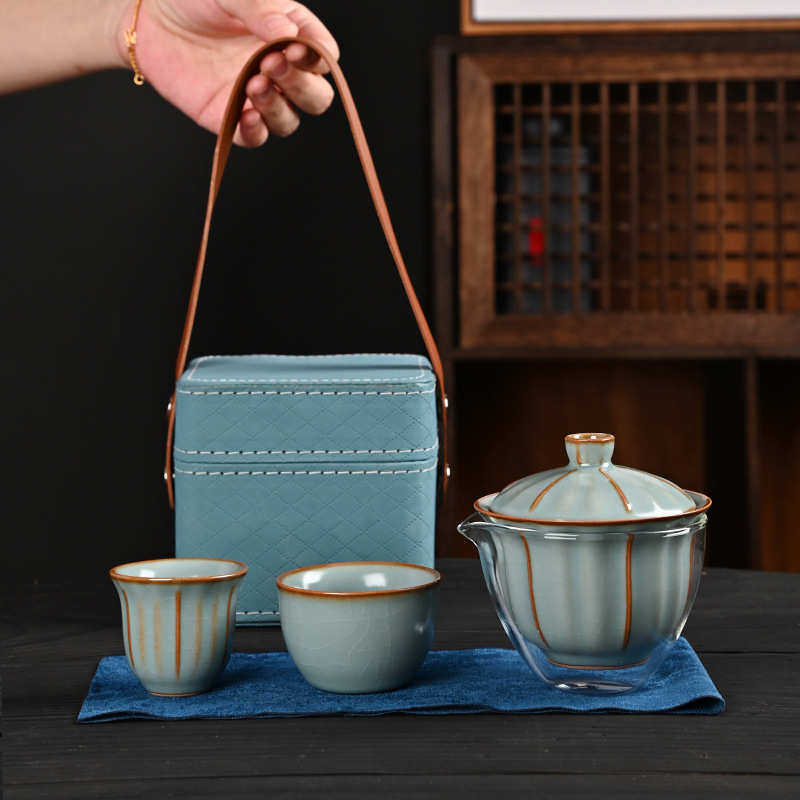 杯泡茶碗汝窑杯盖功夫户外快商务礼品旅行便携式套装伴手茶具客礼
