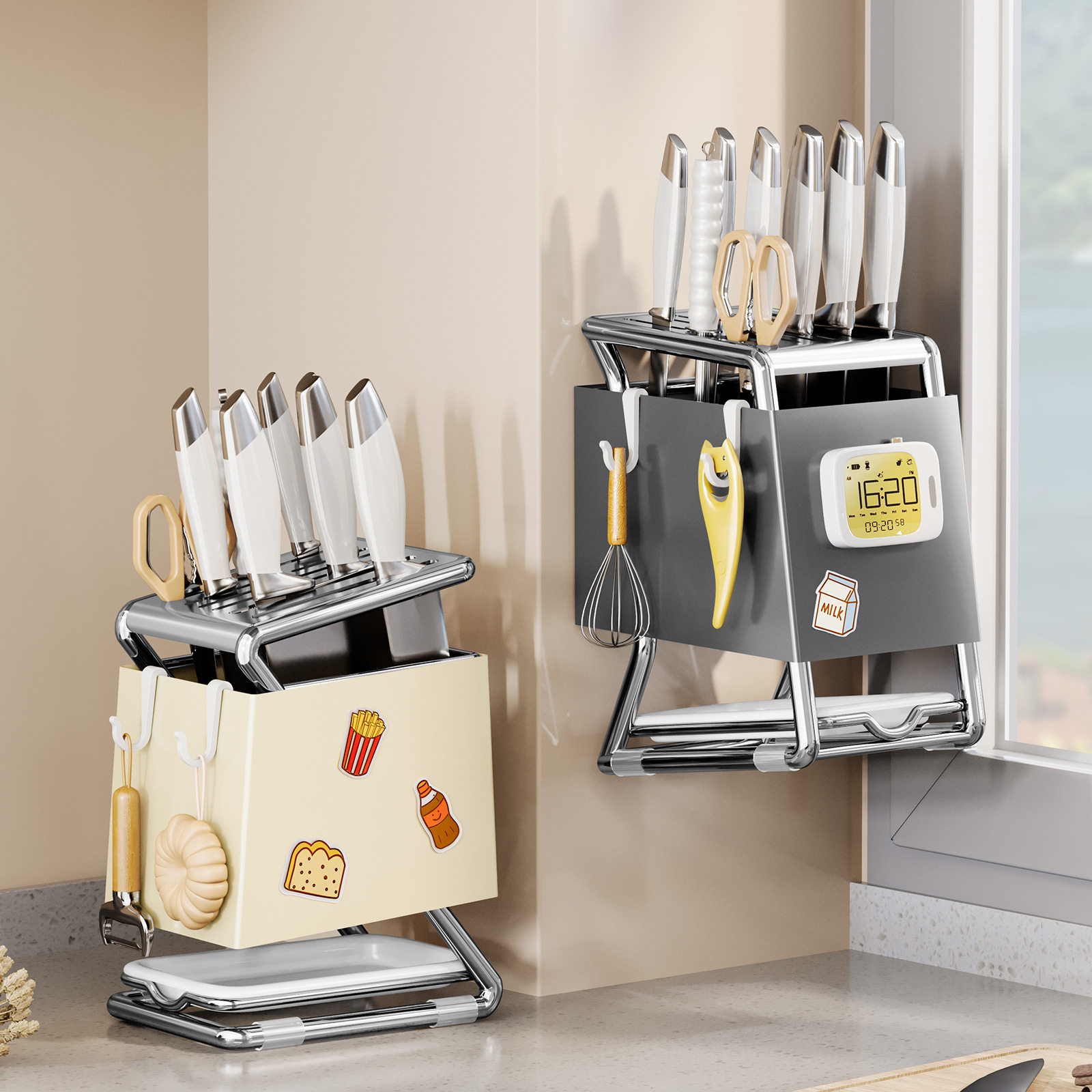 厨房2024新款刀架置物架厨房台面刀座放菜刀架子多功能刀具收纳架,厨房/烹饪用具,抹布架/厨房清洁收纳架,淘宝优惠券,粉丝福利购,淘宝优惠卷