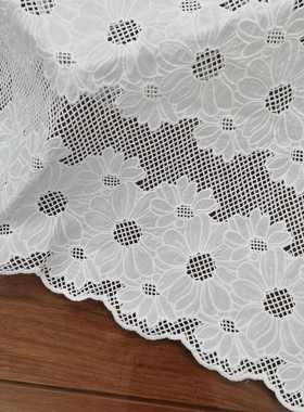 2023新款白色棉线激光水溶刺绣蕾丝面料105CM宽镂空刺绣花边面料