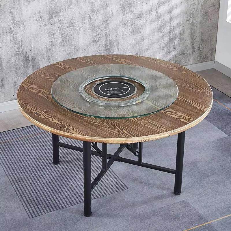 火锅桌子实木圆桌电磁炉一体桌面酒店家用可折叠桌带转盘大圆桌子,住宅家具,电磁炉餐桌,淘宝优惠券,粉丝福利购,淘宝优惠卷