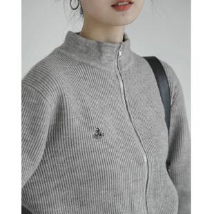 设计感毛衣外套女新款 炼 休闲 开 针织 法国Rixo 衫 Kelly立领拉炼