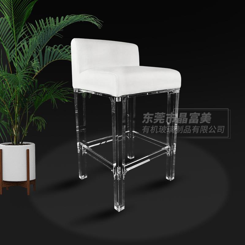 亚克力吧椅酒吧凳珠宝椅前台椅北欧现代简约透明水晶绒布坐垫高凳