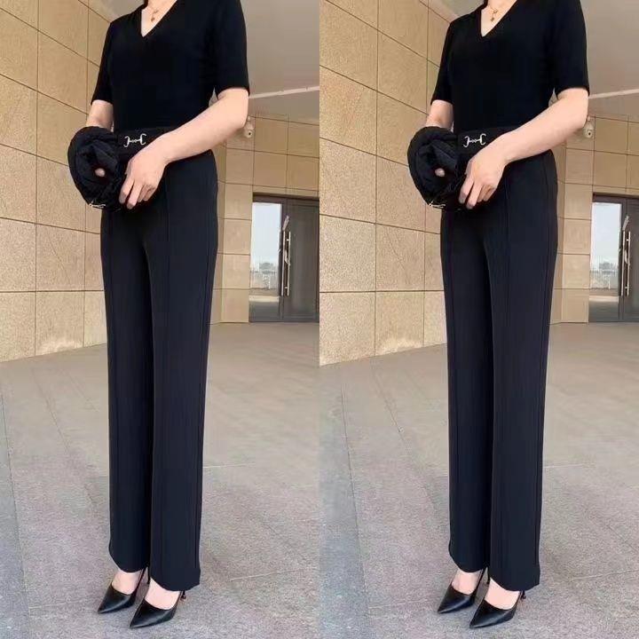新品秋季新款休闲直筒裤女士高腰显瘦宽松垂坠感高档中年妈妈长裤