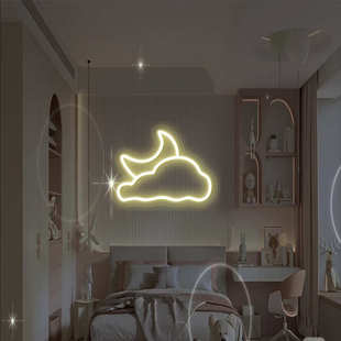 signs flex led霓虹灯月亮亚克力背板硅胶创意发光造型灯装 饰neon