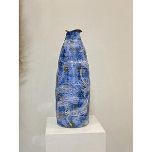 高档手工堆釉复古粗陶侘寂新落中式客厅山归来水培插花件摆地瓶花