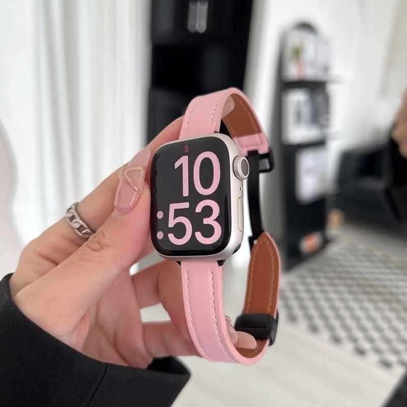 适用苹果手表S8表带磁吸扣applewatch细款皮质腕带iwatch7SE5男女