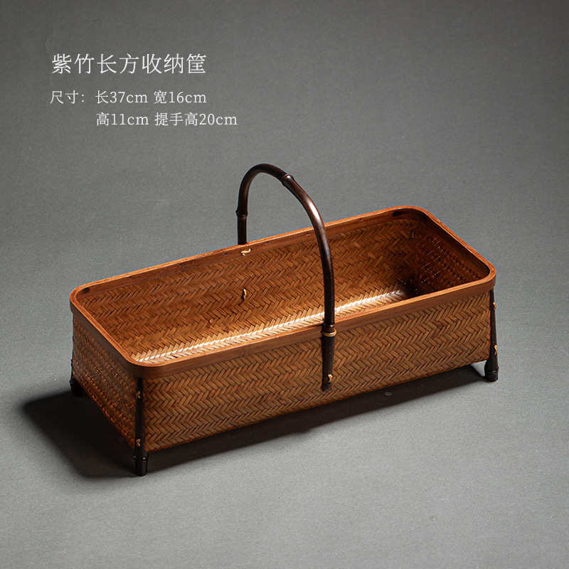 茶几收纳零食水果篮户外手单面野餐提篮竹编提篮筐收纳收纳茶具筐