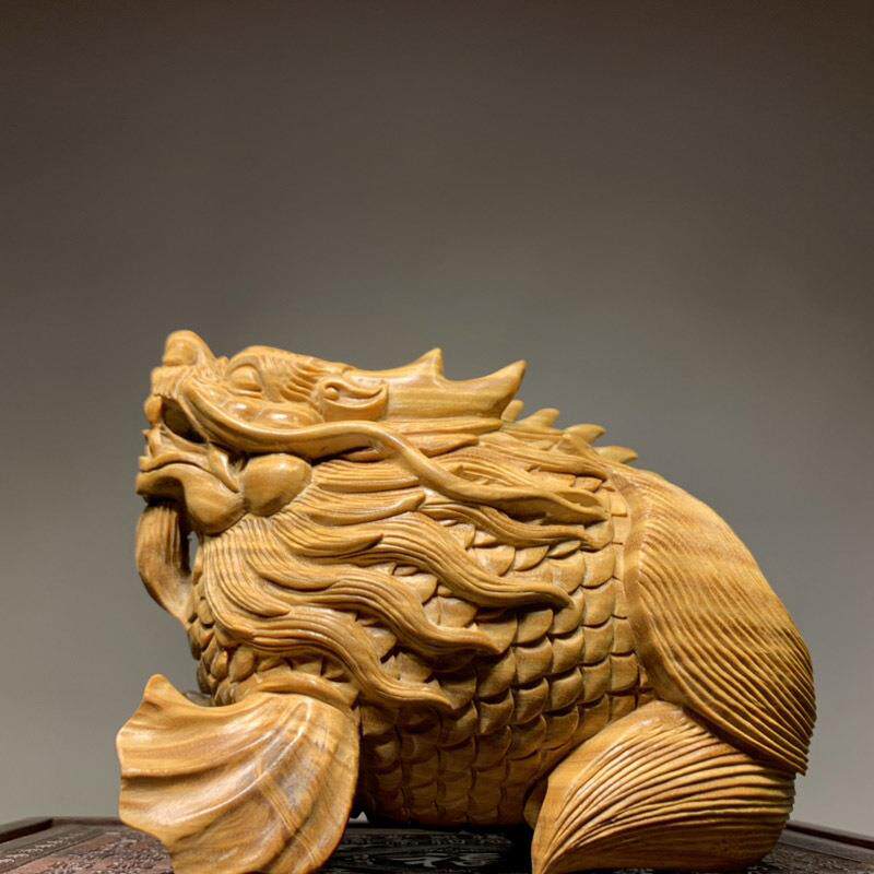 紫檀木雕龙鱼摆件手把件家居客厅装饰品木文玩工艺品送礼