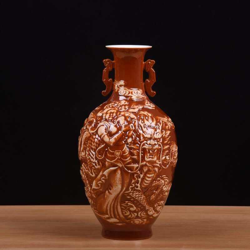 书房工艺玄关中式花瓶雕刻缠绕人物釉面摆件手工陶瓷客厅家居装饰,家居饰品,花瓶,淘宝优惠券,粉丝福利购,淘宝优惠卷