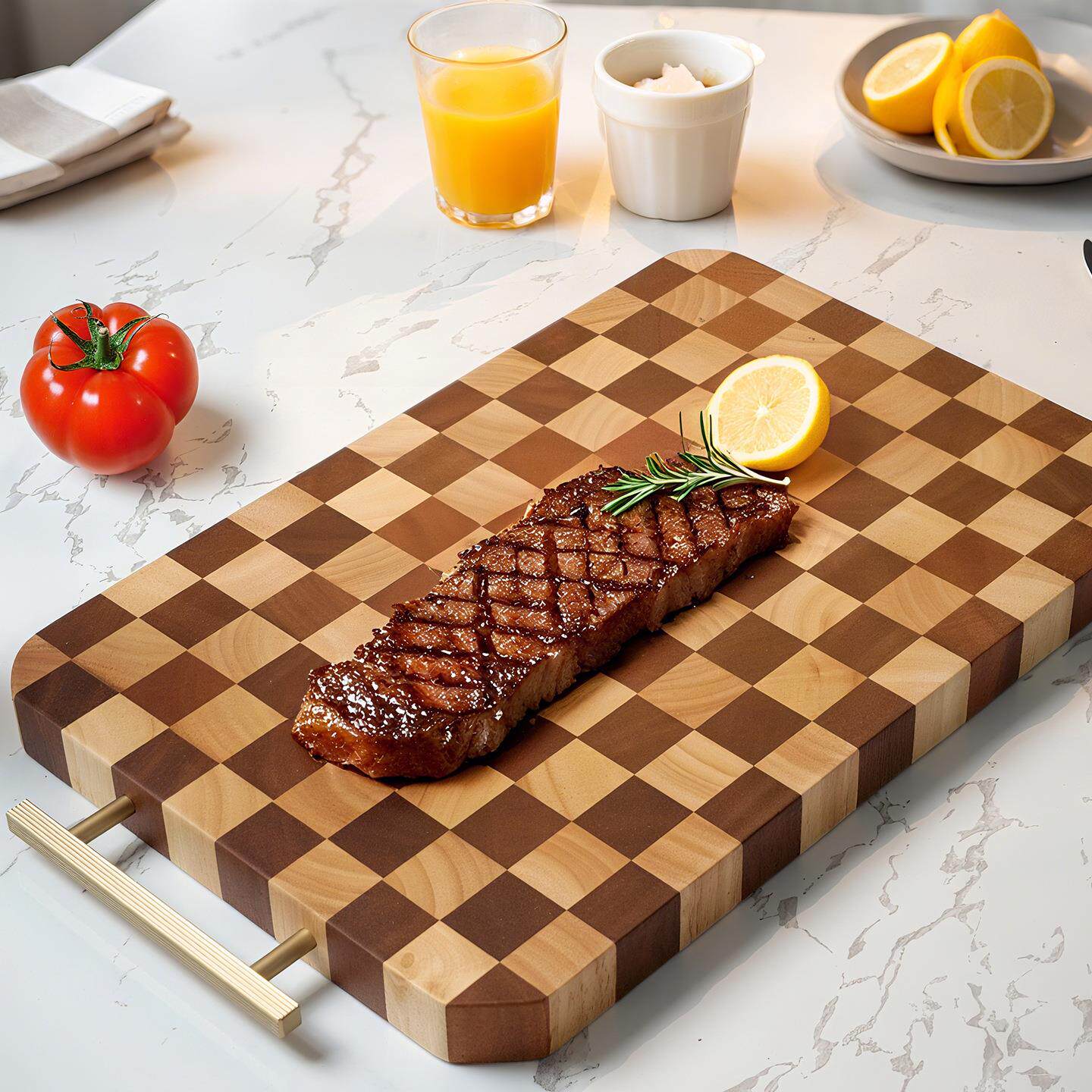 乌檀木棋盘格菜板升级款家用切菜板双面加厚格子案板实木方格砧板