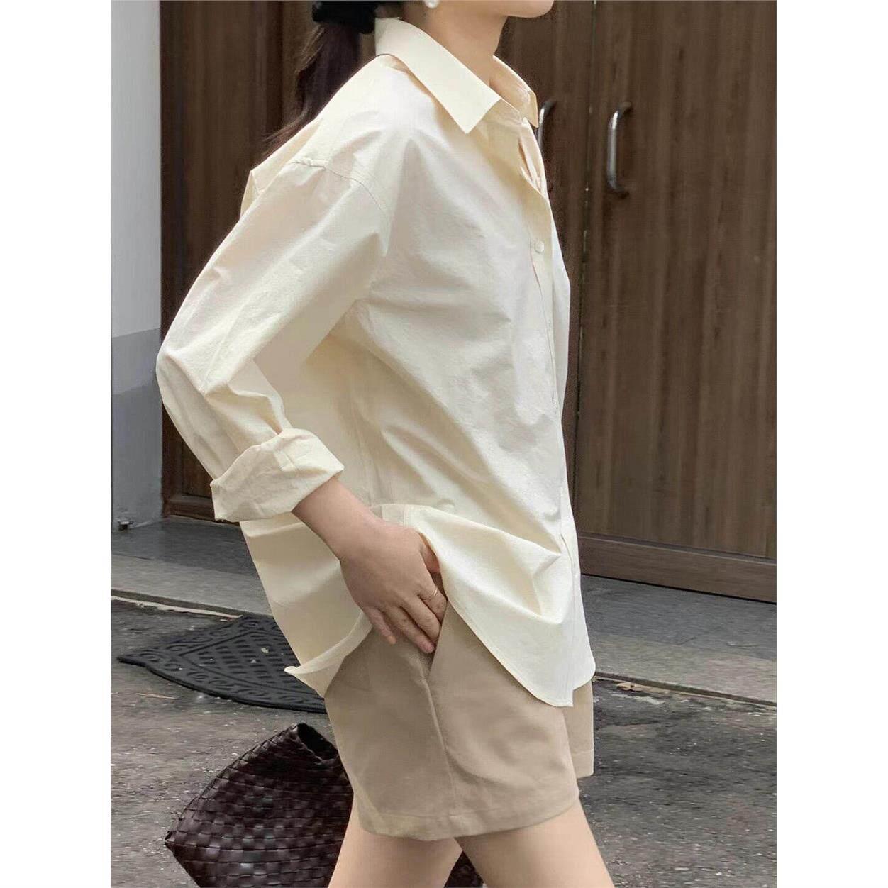 韩国NextMary温柔风浅杏色衬衫女春季宽松慵懒风衬衣叠穿长袖上衣
