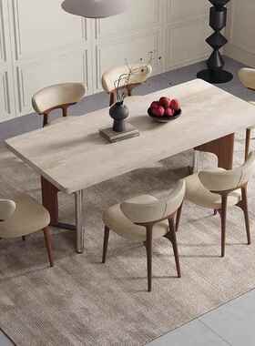 法式中古复洞岩板餐古桌椅实木石家用别墅中古风下方235235挂长形