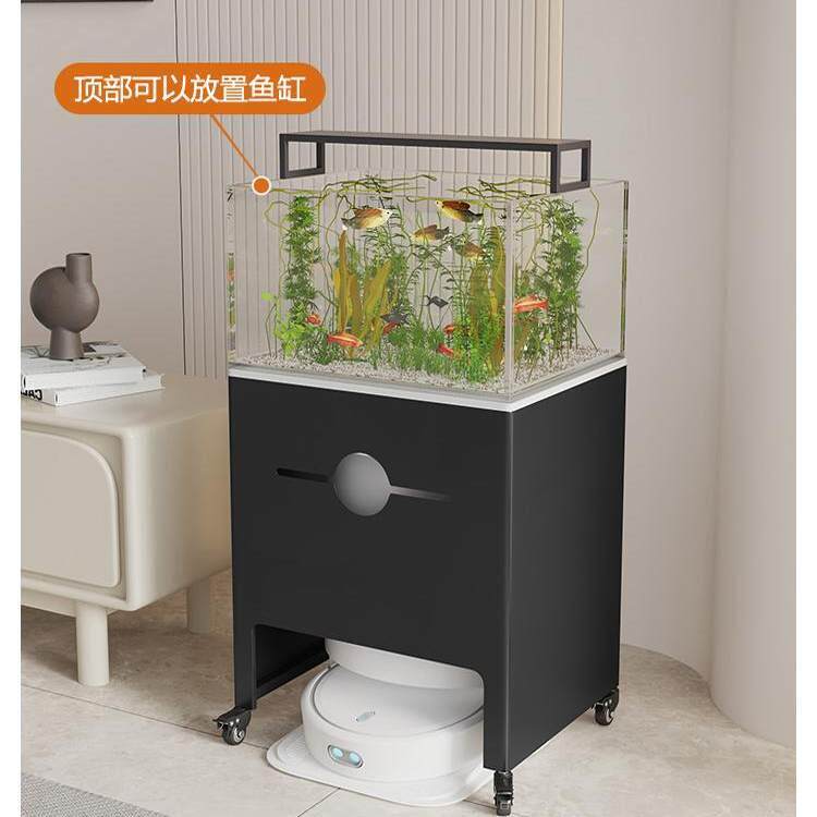 带轮可移动扫地机器人置物架鱼缸架基站上方收纳柜遮挡柜岩板边几