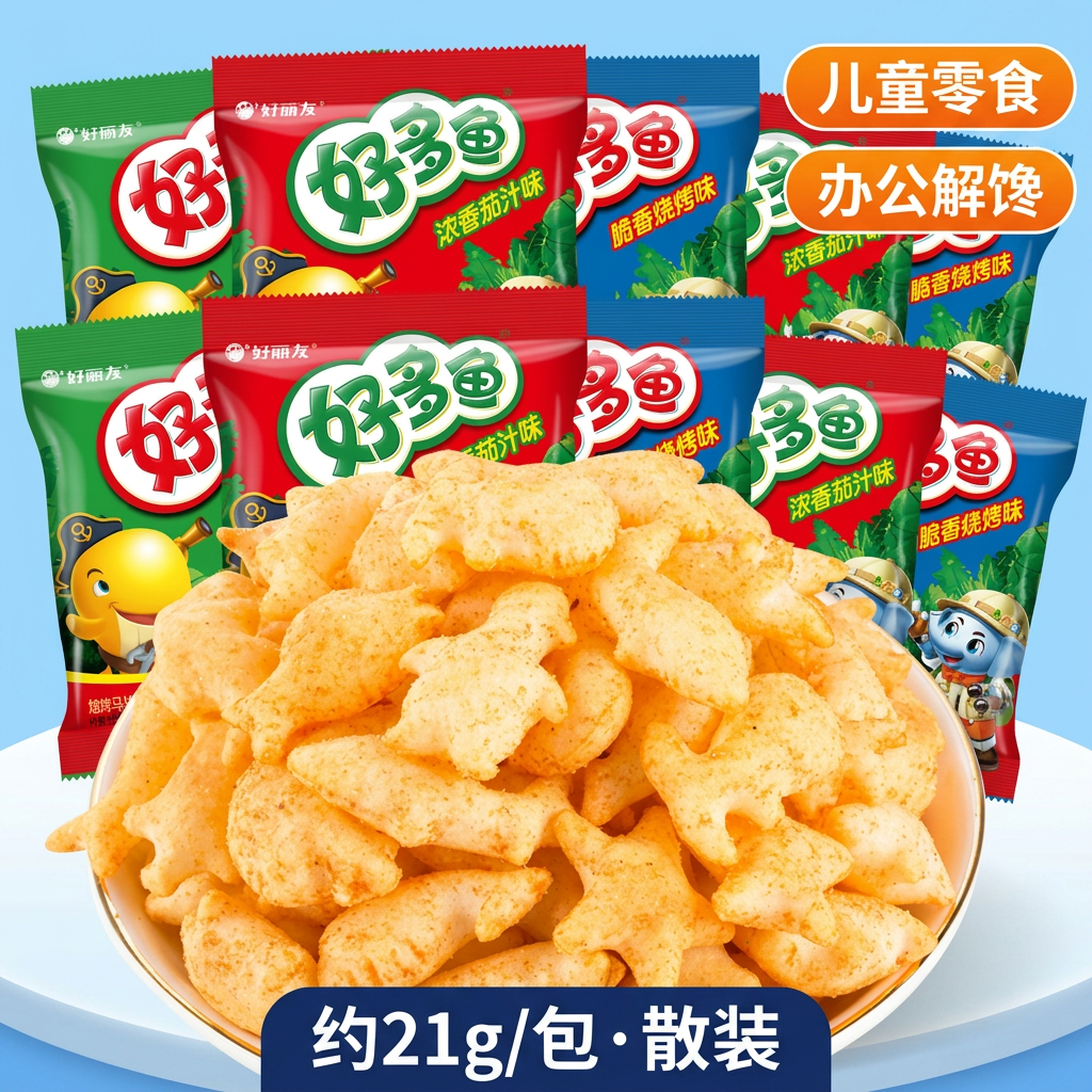 好丽友好多鱼饼干儿童休闲零食膨化小零食办公解馋散装约21g