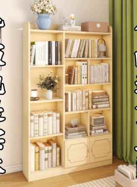 7W全实木书柜现代简约落地儿童书架置物架原木松木带门飘窗多层窄