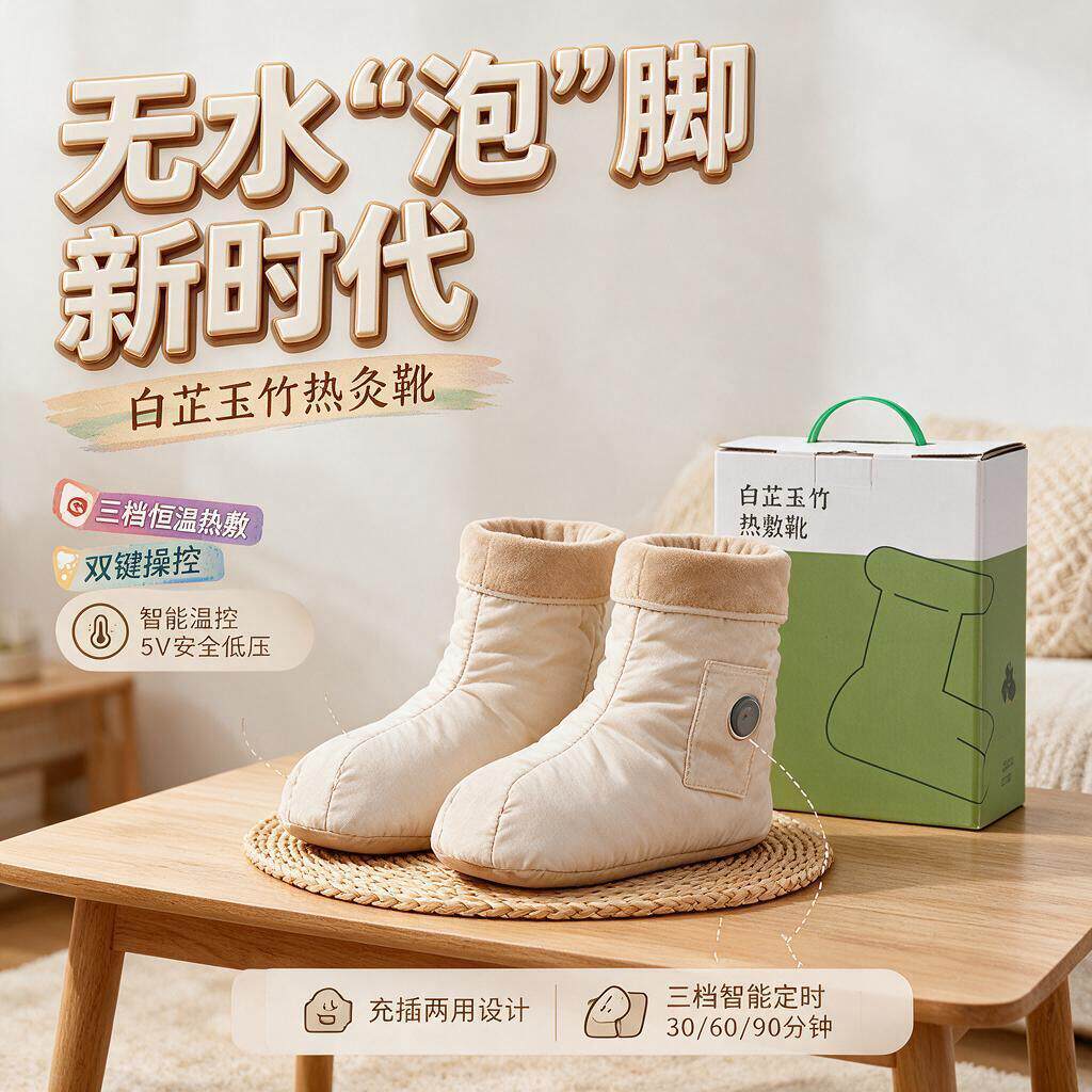 无水泡脚热敷靴靴热灸靴发热保暖加热鞋办公室暖脚神器艾草海盐电