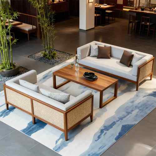 新中式茶楼茶室会客实木卡座民宿禅意沙发组合休息区接待洽谈家具