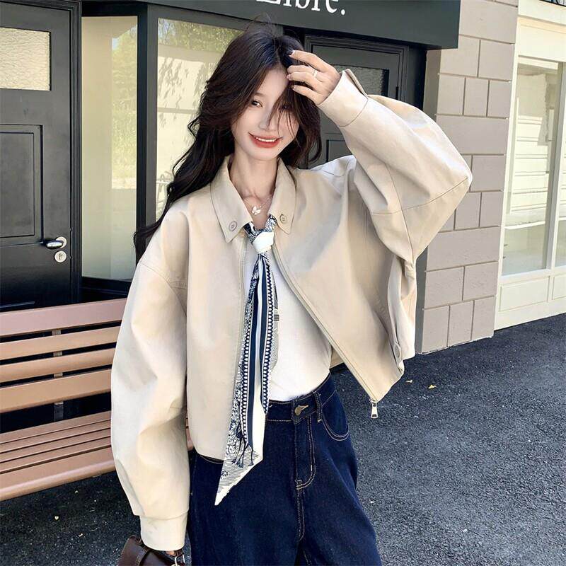 LILY MOST丝巾领设计感工装短外套女春秋新款美式复古夹克上衣潮