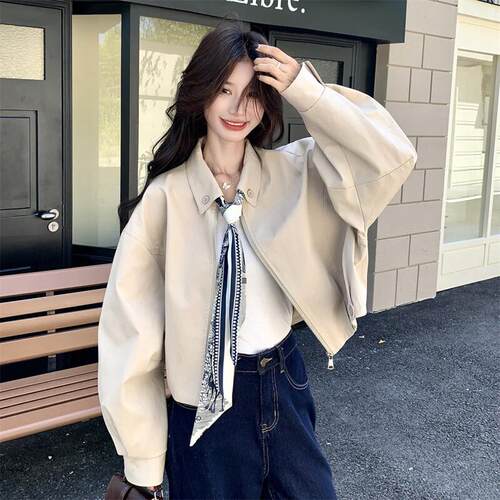 LILY MOST丝巾领设计感工装短外套女春秋新款美式复古夹克上衣潮