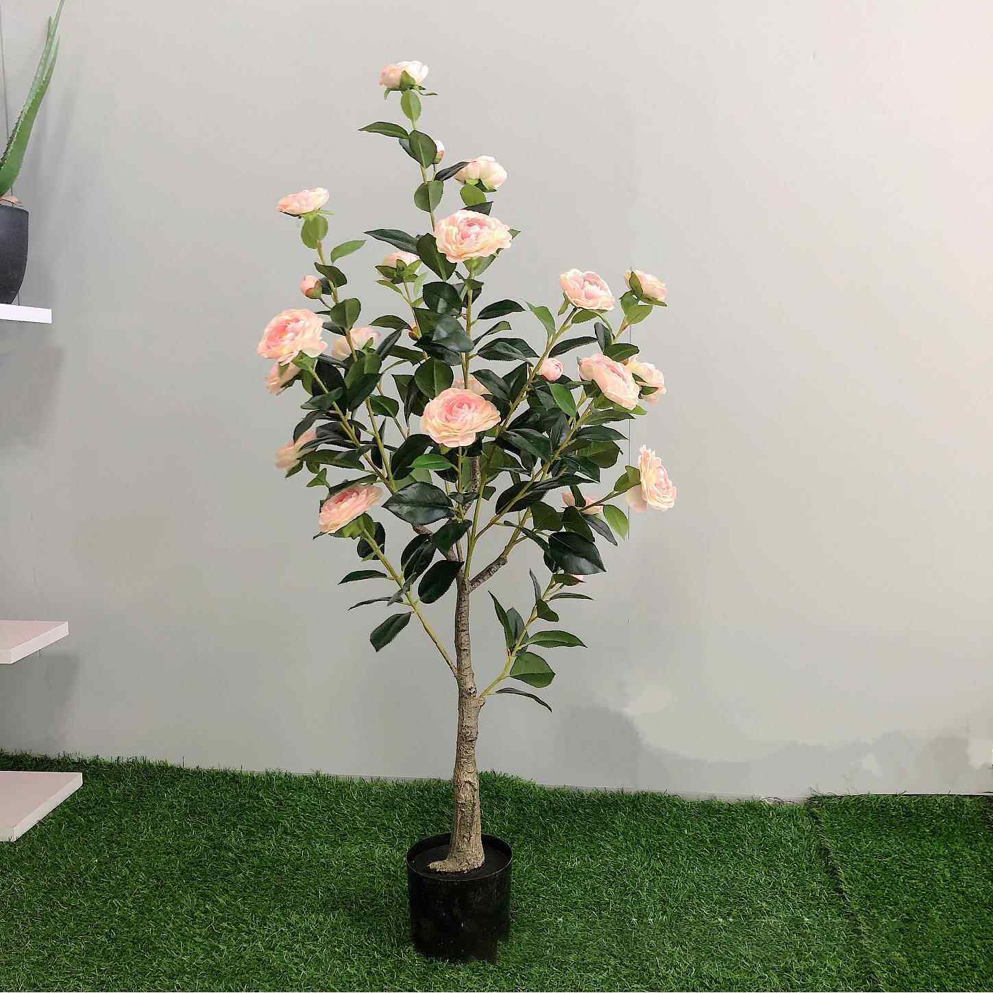 仿真绿植山茶花盆栽仿真树田园风花树办公室落地假绿植装饰盆栽