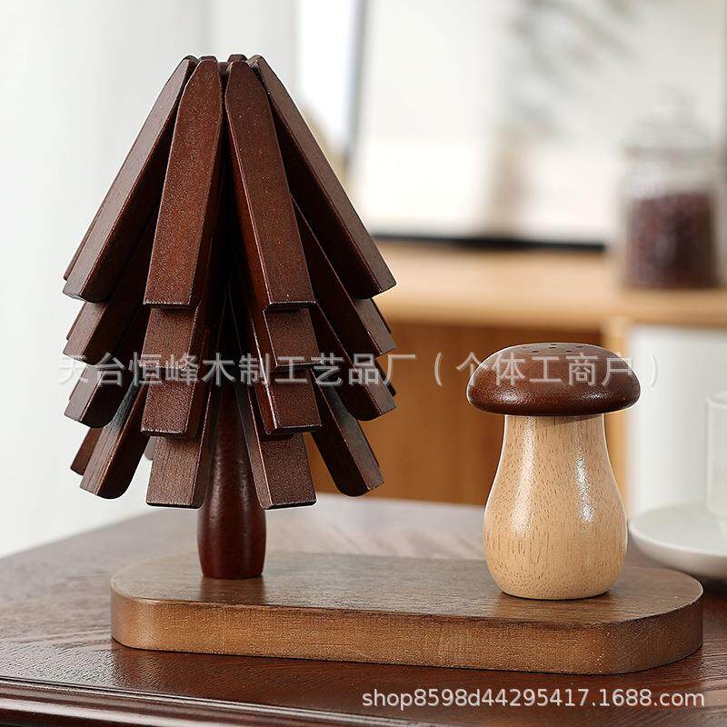 筒创意木质胡桃色一棵隔树热垫圣诞树实木餐桌垫家用杯垫VDH牙砂