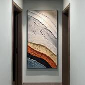 2302手 现代简手绘油画厅工沙约发背景墙抽象QWE 客玄关装 饰画竖版