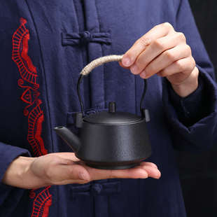 陶瓷家用功夫茶具茶壶 黑陶提梁壶仿古防烫手提壶茶壶公道杯日式