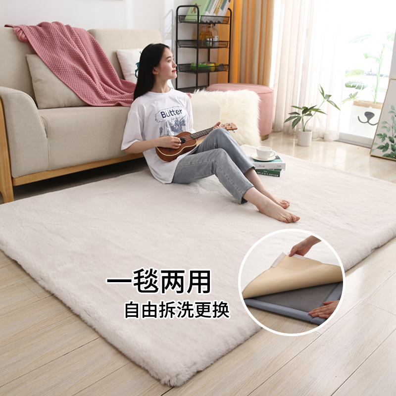 宝仕道地毯卧室全铺大面积家用客厅茶几毯仿兔毛ins风少女床边毯
