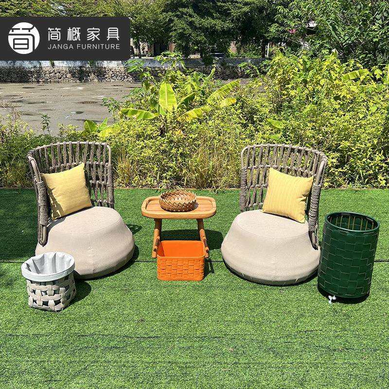 户外现代简约家具庭院民宿酒店度假村高背藤椅阳台茶几椅子三件套