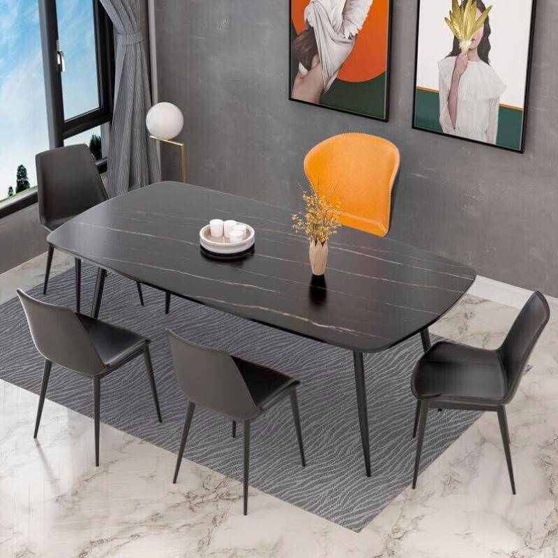 奈高现代简约长方形吃饭桌子北欧风餐桌家用1.4米岩板一桌四椅