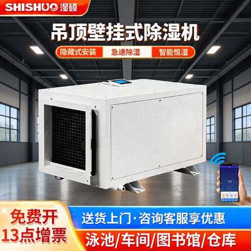 湿硕吊顶管道工业除湿机 壁挂抽湿商用别墅地下室换气新风除湿器