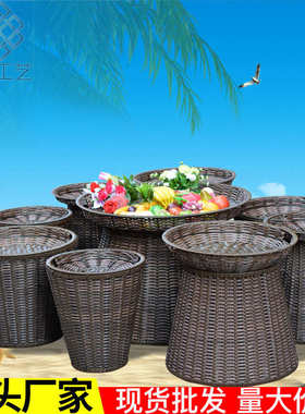 厂家直销厂家现货批发商场超市藤编筐多功能大号圆桶水果堆头筐陈