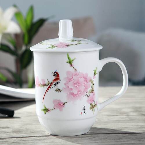 陶瓷带盖茶杯个人水杯专用会议杯