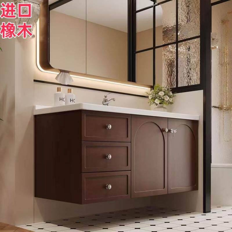 中古风法式橡木浴室柜新中式复古洗漱台美式洗脸池洗手台盆柜组合