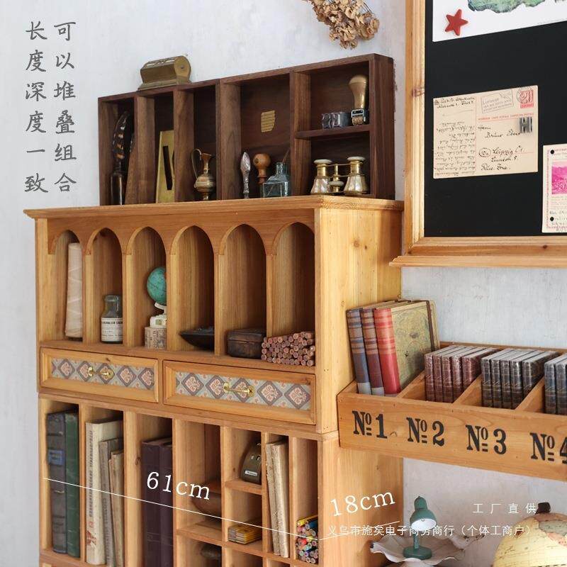 叁杉复古桌面收纳盒抽屉式木质置物柜手账文具画笔书桌整理置物架