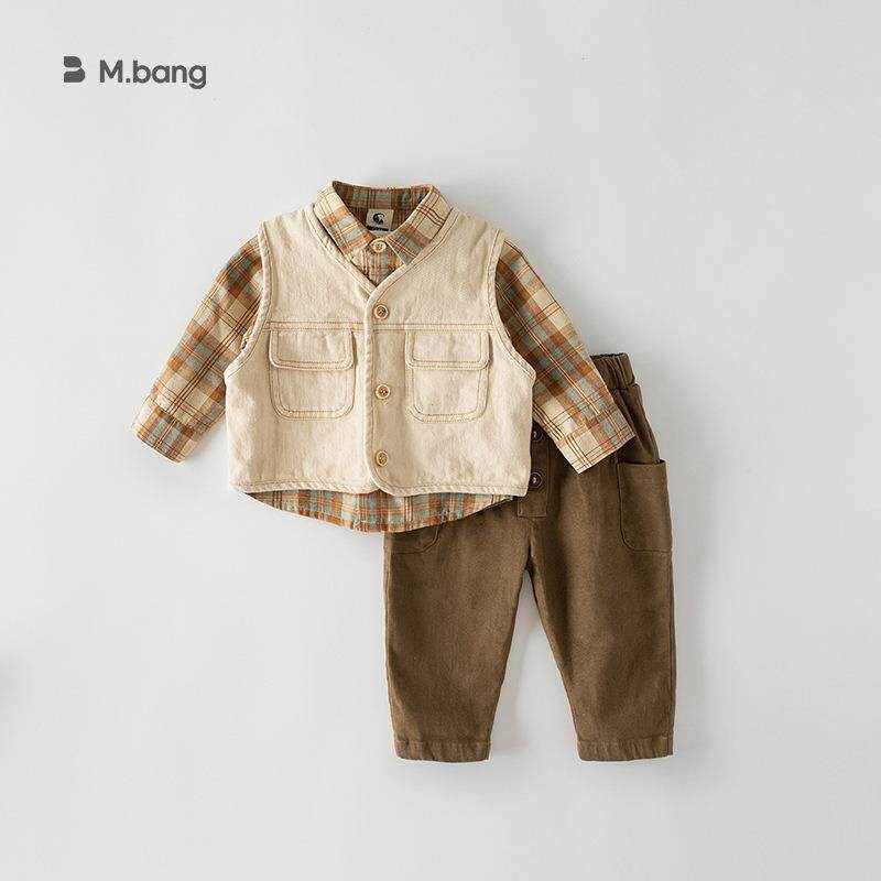 宥宝韩版男童秋季衬衫马甲三件套儿童裤套装小童2025服装宝宝衣服