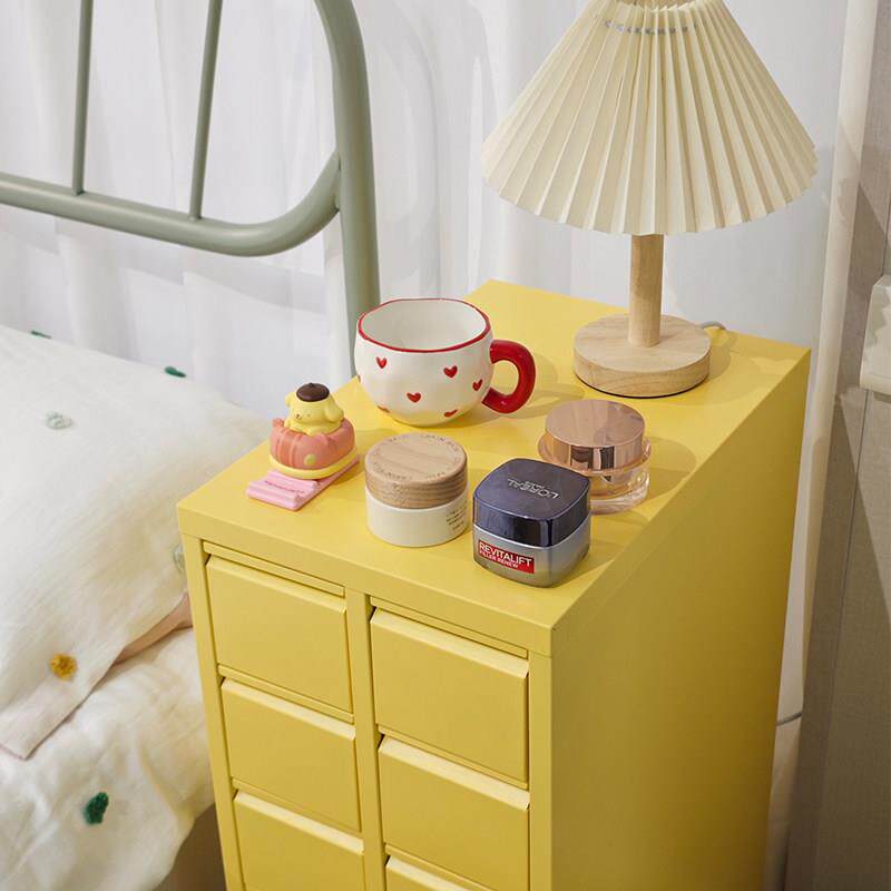 铁艺抽屉式收纳斗柜小户型夹缝储物北欧带滑轮防尘置物柜桌下柜子