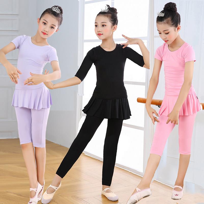儿童瑜伽服女童舞蹈练功服套装中大童纯夏季中国舞服短袖新款图片