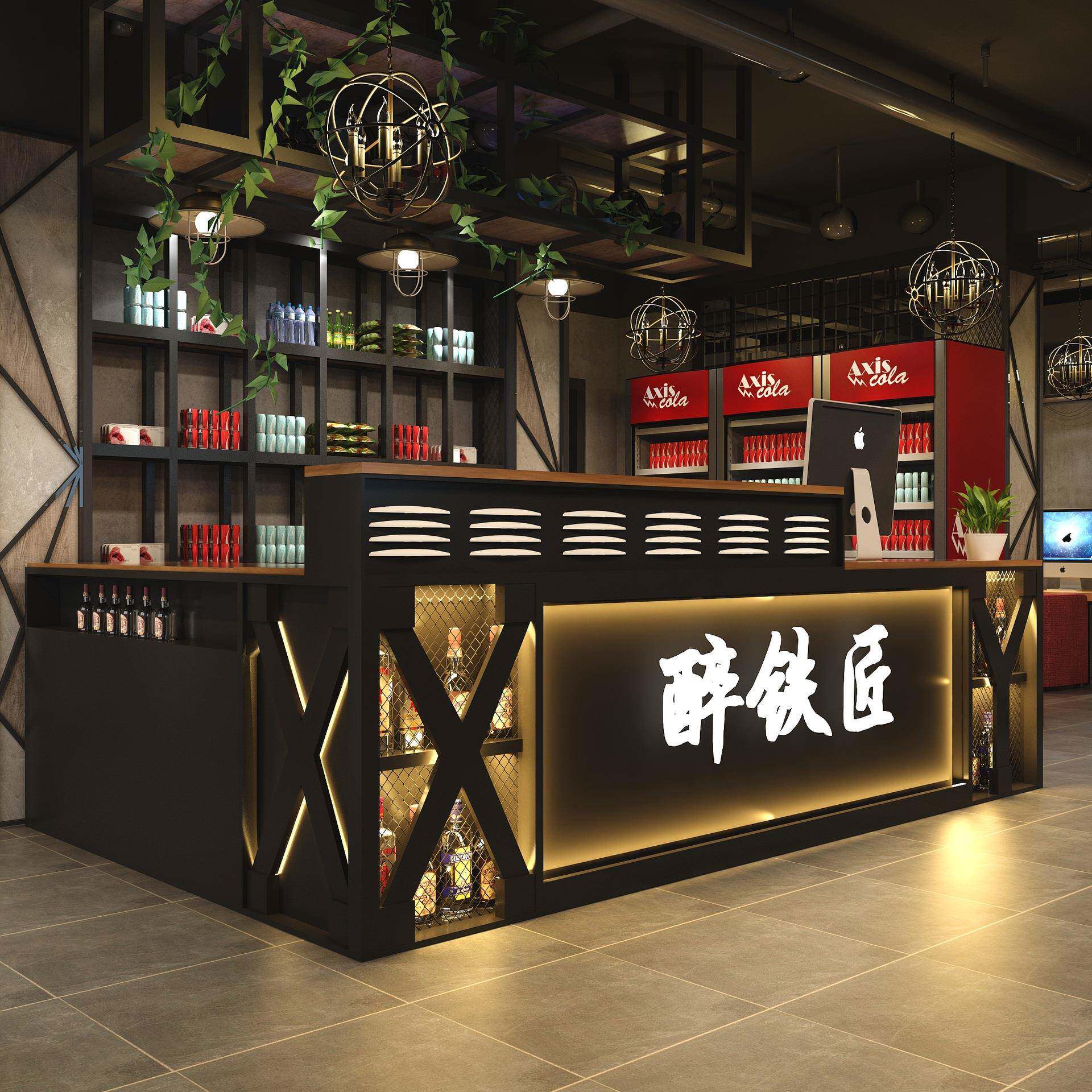 复古工业风收银台商用餐厅前台接待台吧台桌酒吧台转角清吧柜台