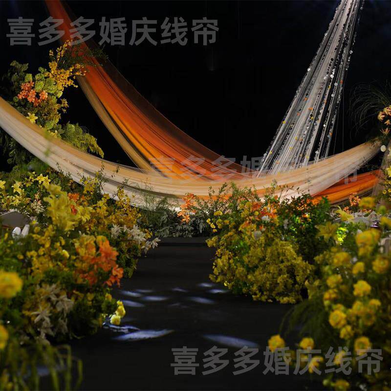 【双帘头加密线帘】婚庆舞台背景搭建效果高级感婚庆流苏垂直线帘