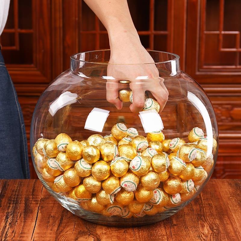 I9EK大号球形玻璃罐带盖密封防潮陈皮茶叶小青柑储存罐商用透明展